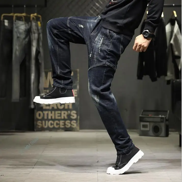 

2022 Men's Jeans Loose Hiphop Baggy Denim Pants Leisure Men Clothing Cargo Trousers Patchwork Jean Big Size Mens Bottoms