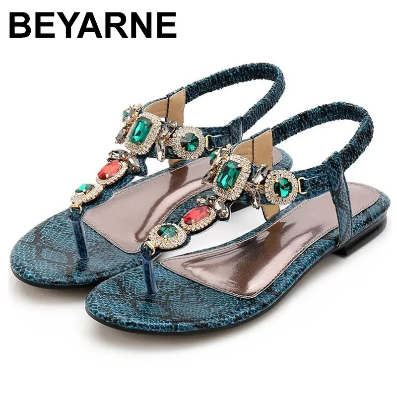 BEYARNEFashion Summer Woman Shoes Women Sandals colored gems Flats Bohemian flip flops Gladiator Sandalias Sapatos FemininosE628