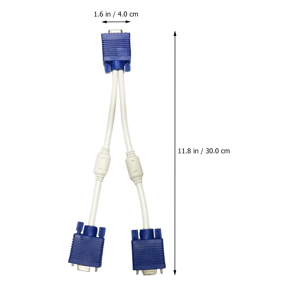 

2Pcs Vga Video Cable Thickened Dual Magnetic Ring Splitter Adapter for Monitor 1 Out Male to Dual Female Display