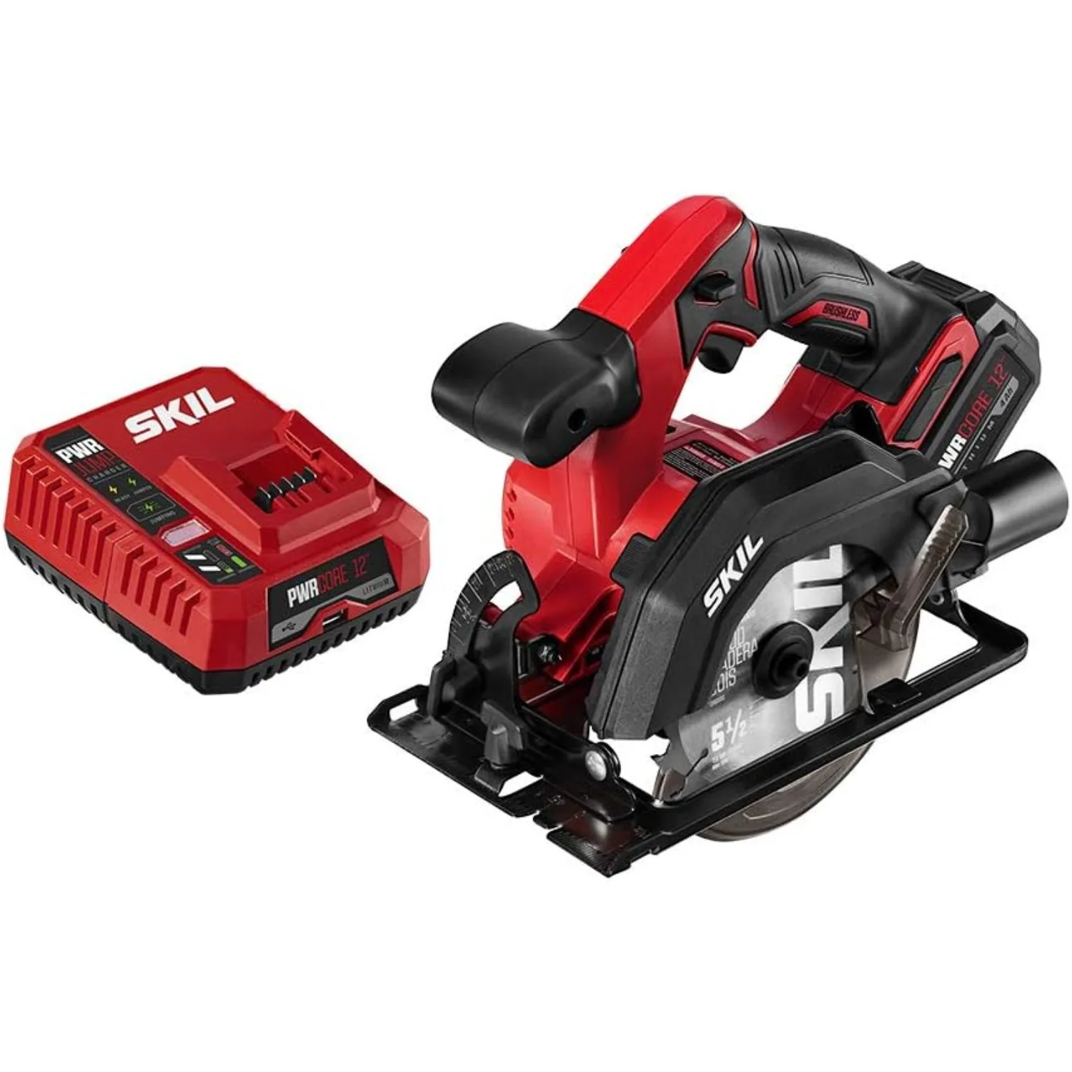 Brushless 12V Compact 5-1/2 Inch Circular Saw, Includes 4.0Ah Lithium Battery and PWR JUMP Charger - CR541802, Red