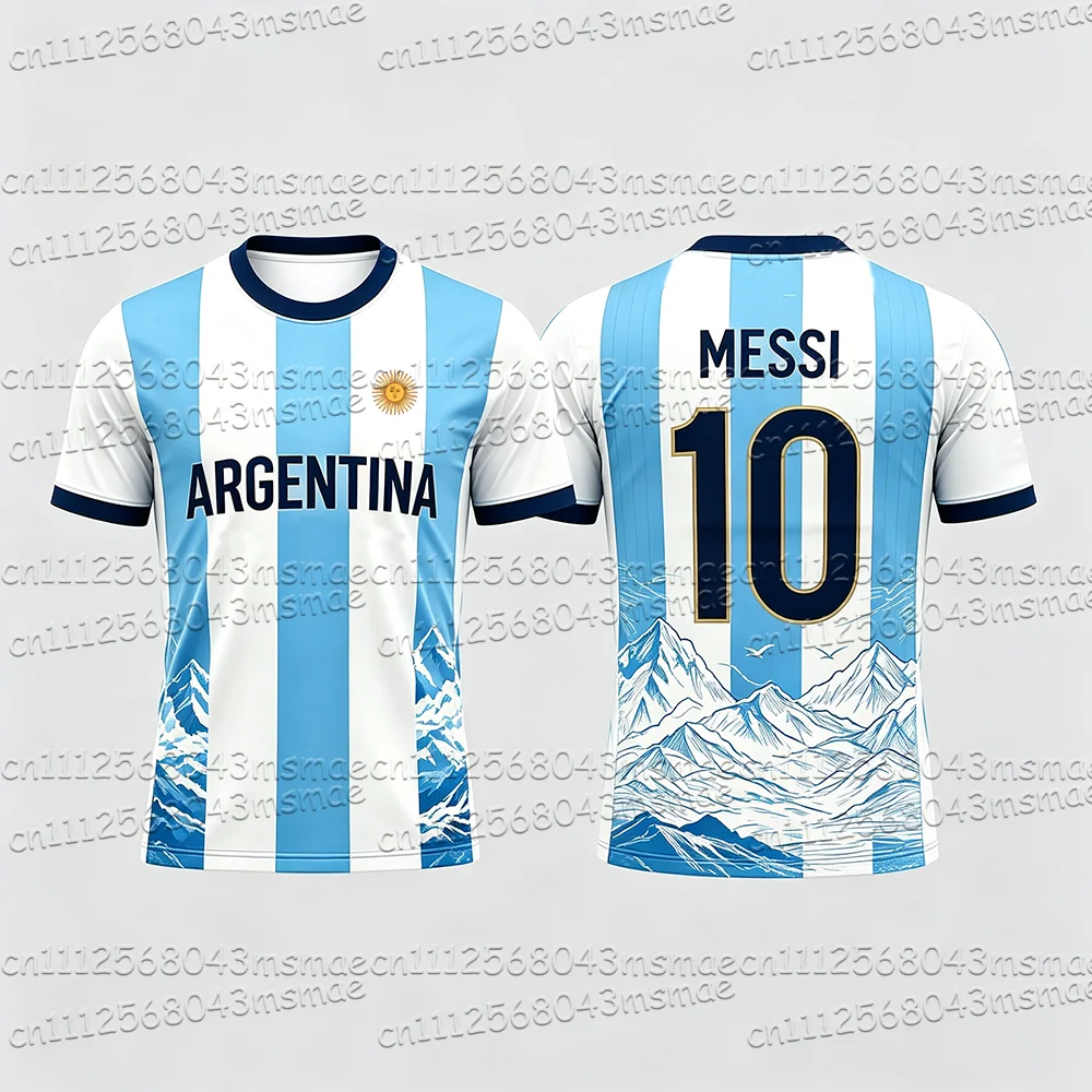 2026 Harajuku Argentinien 10 Fußballtrikots, Shorts, Rundhals-T-Shirt für Jungen und Mädchen, Shirts und Shorts, Sommer-Fanartikel – Detail 11