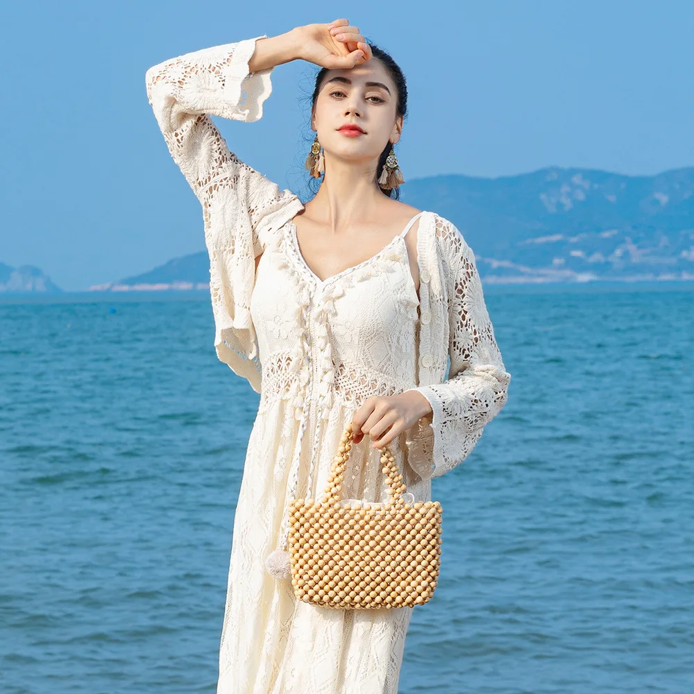 

Handwoven Wooden Bead Bag, Bohemian Beach Shoulder Purse, Vacation Tote for Women Сукні Для Вечірок العاب جنسيةللازواج