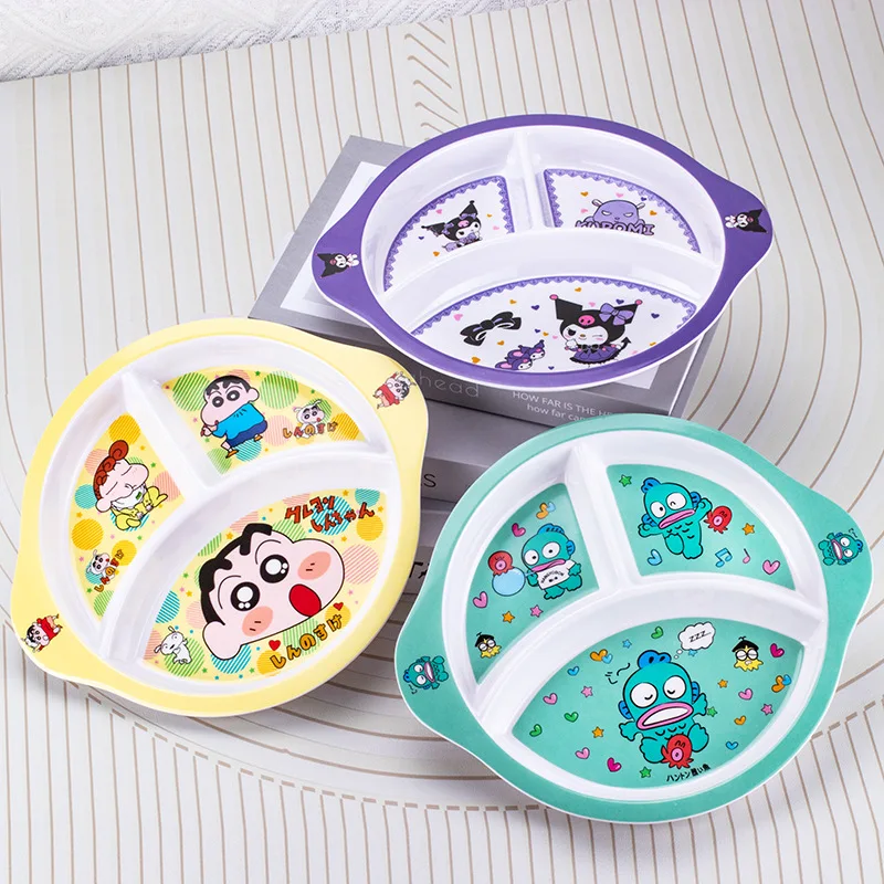 Sanrio Hello Kitty Dinner Plate Compartment Kuromi Children's Tableware Cartoon Breakfast Plate Creative Orbicular Food Plate