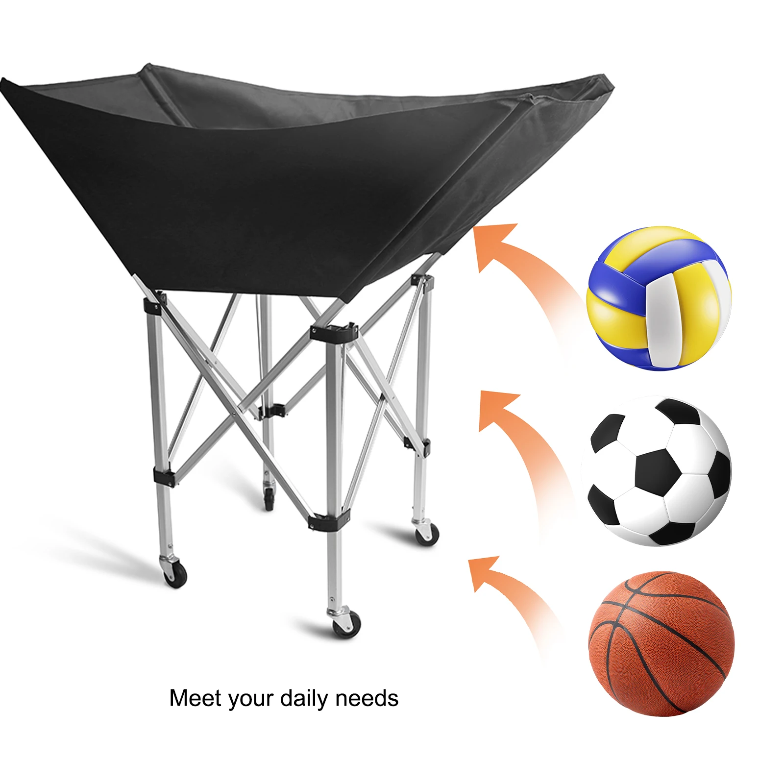 

Collapsible Hammock Ball Cart with Wheels Volleyball Wheeled Cart with Carry Bag for Garage Or Gym