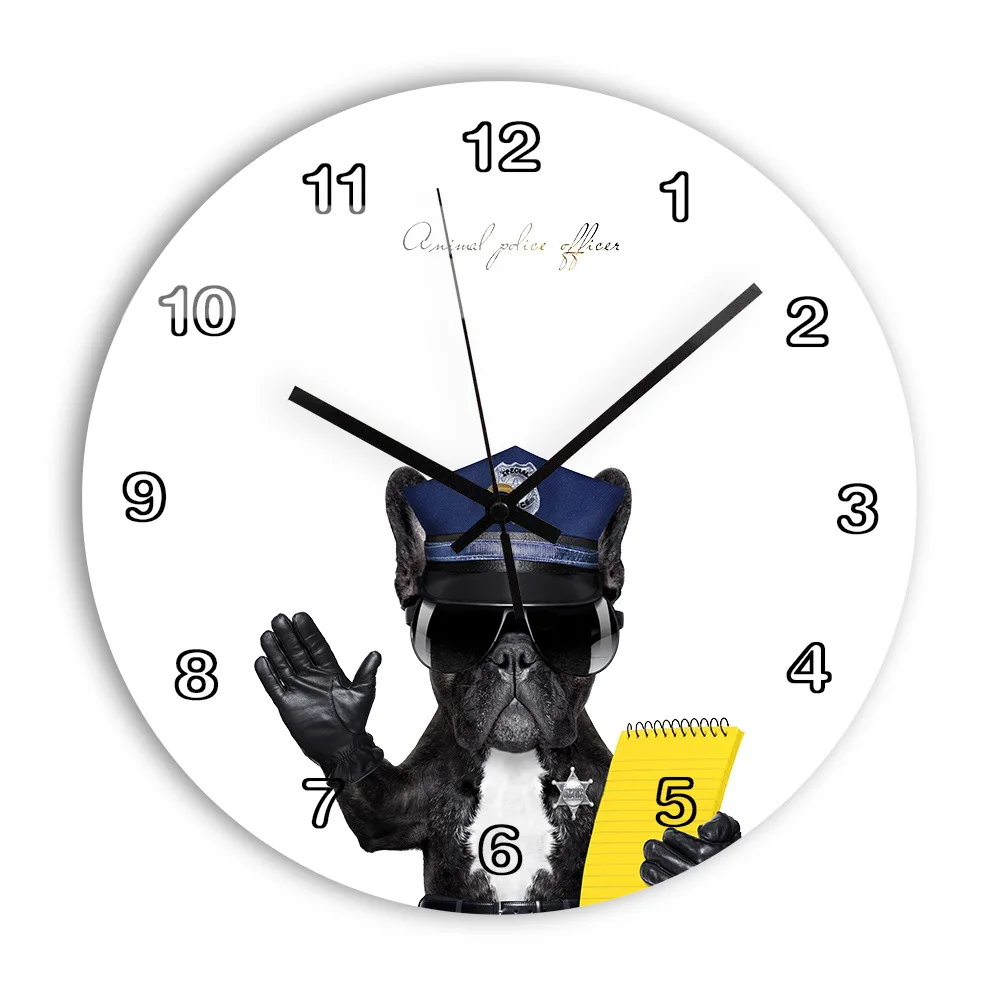 Happy Sheriff Dog Wall Clock Stylish Unique Living Room Silent Clock Digital Clock Minimalist Elegant