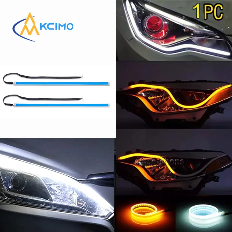 

Гибкая светодиодная лента DRL 12В, водонепроницаемая динамическая лента для указателей поворота и фар, белая с желтым динамическим эффектом, дневные ходовые огни для авто