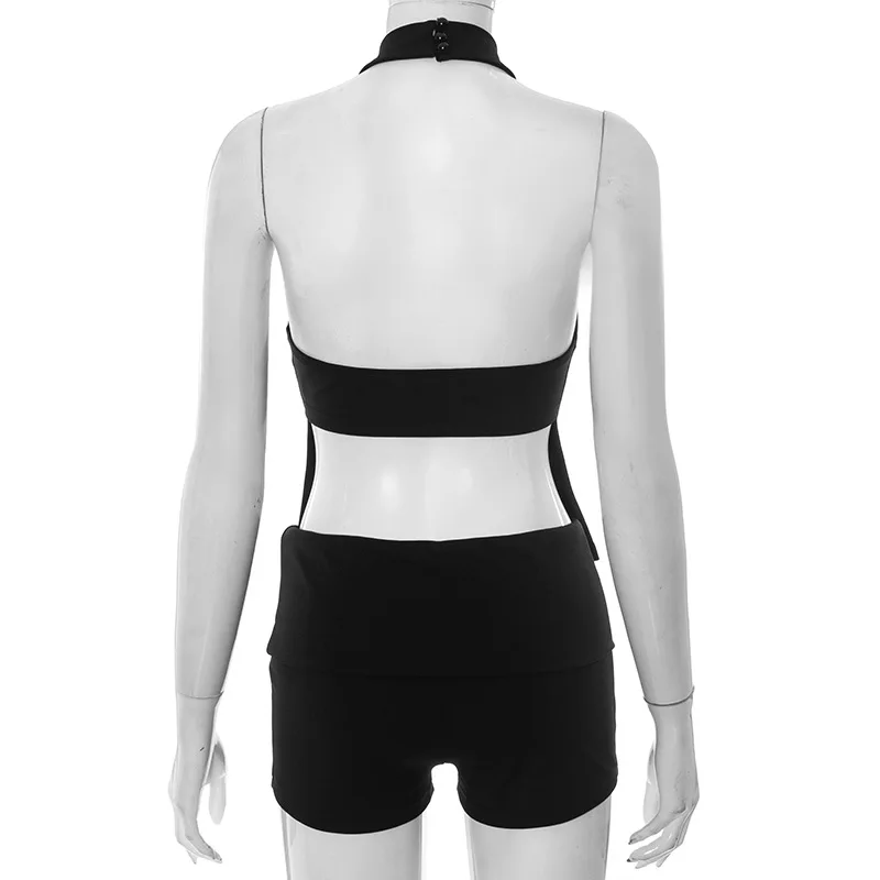 YUZHEXI top sexy con scollo all'americana aperto sul davanti senza schienale con mini pantaloncini da donna estivi in due pezzi tinta unita abiti da festa