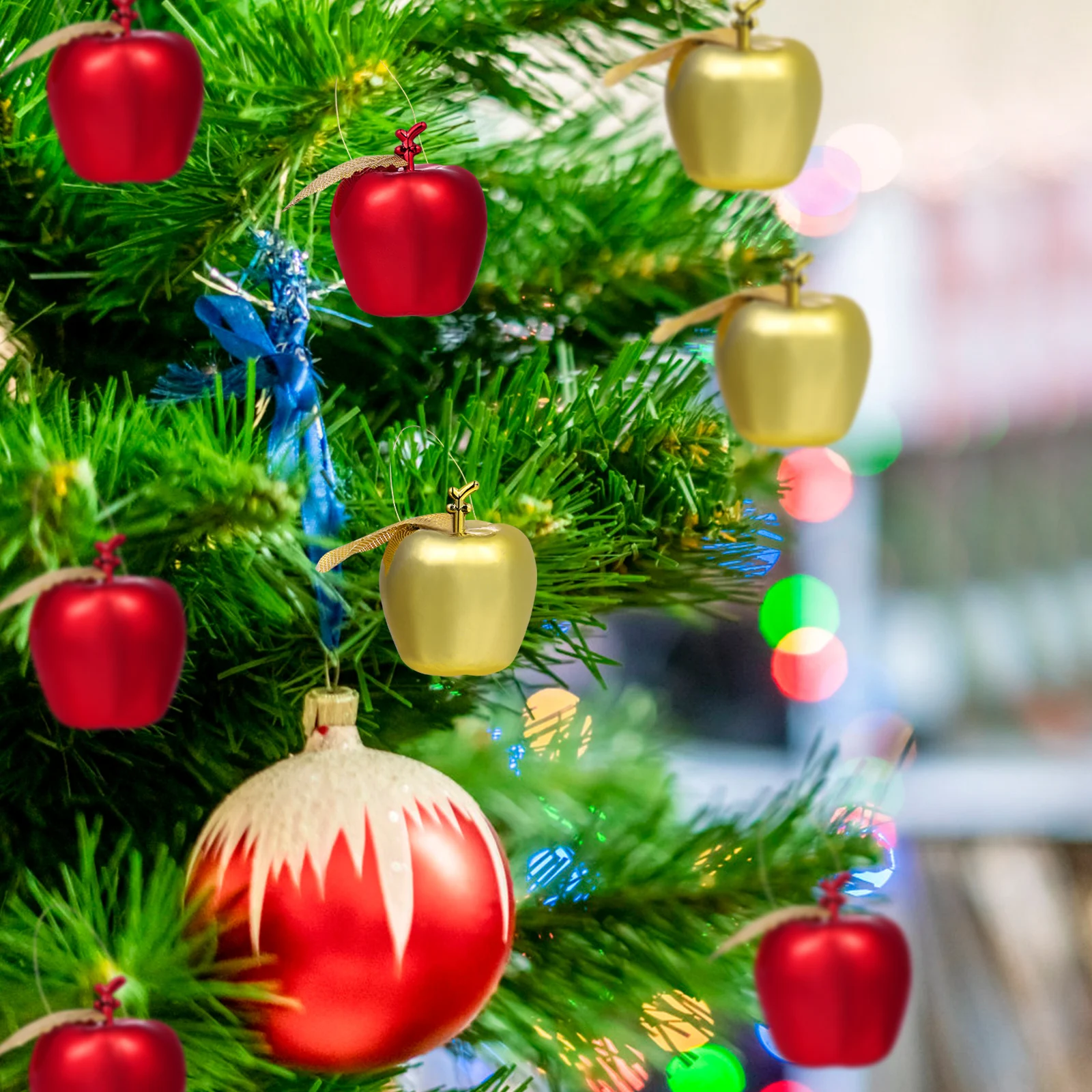 

24Pcs Ecofriendly Simulation Apple Pendant Golden Red Christmas Tree Decoration Plastic Party Home Office Ornaments