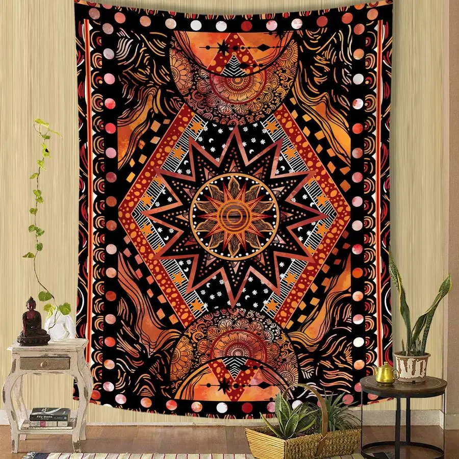 

Orange Sun and Moon Tapestry Wall Hanging, Indie Hippie Mandala Cool Wall Tapestries, Aesthetic Tapestry for Bedroom Living Room