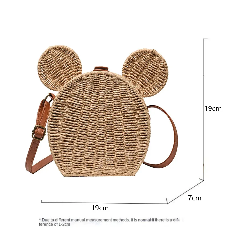 2025New Disney Ladies Designer Borsa fantasia in paglia Borsa carina in rattan Viaggio per il tempo libero Vacanza Piccola borsa a tracolla rotonda