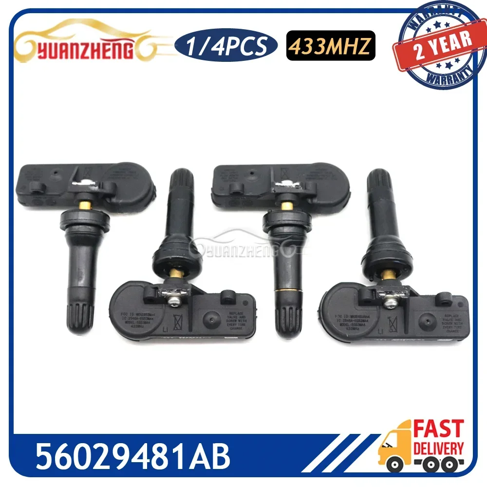 56029481AB 4pcs TPMS Tire Pressure Monitor Sensor For Chrysler JEEP GRAND CHEROKEE LIBERTY RAM 1500 2500 3500 433Mhz