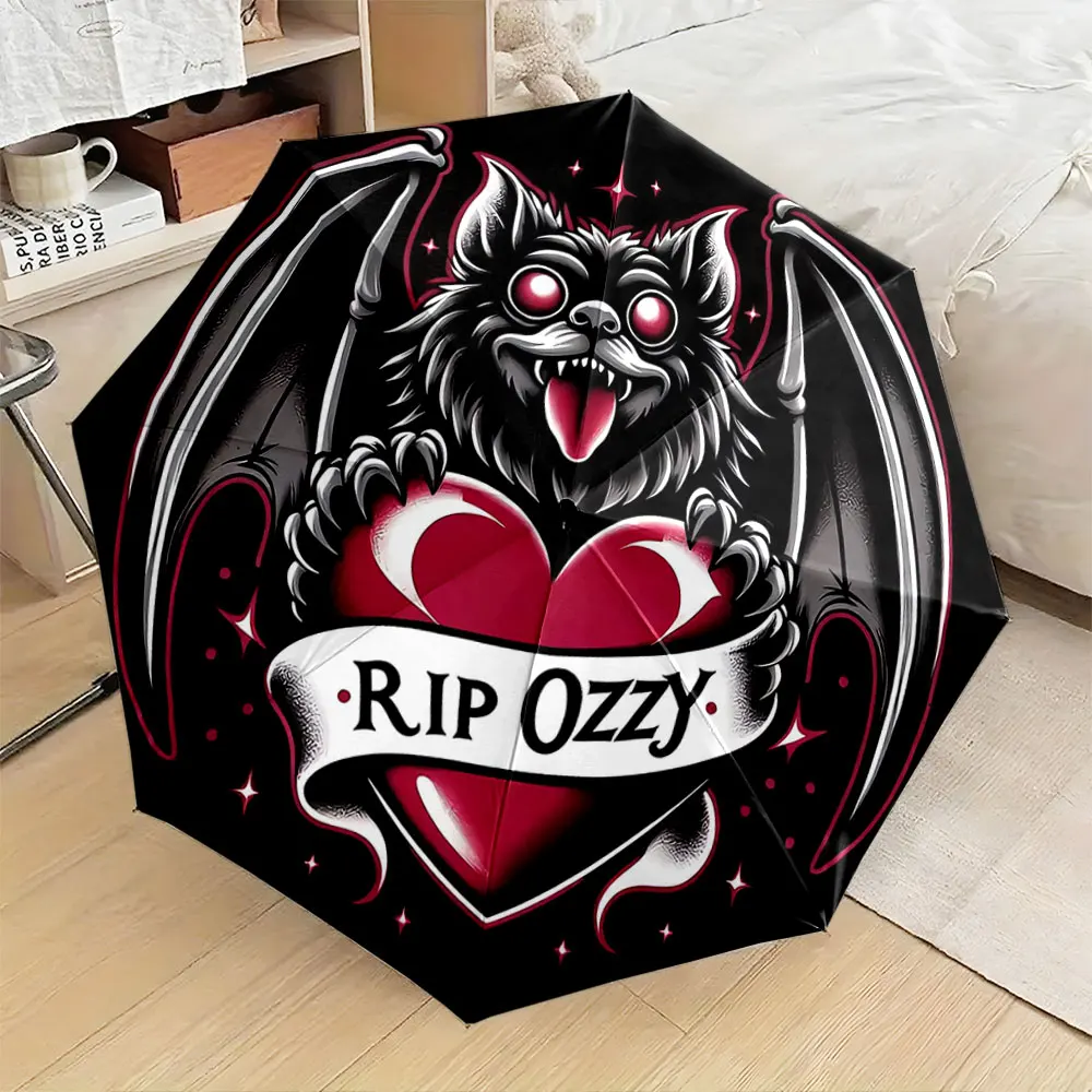 "Black Bat with Wings and Heart Gothic Design Umbrella" portable waterproof sun rain umbrella for outdoor travel beach