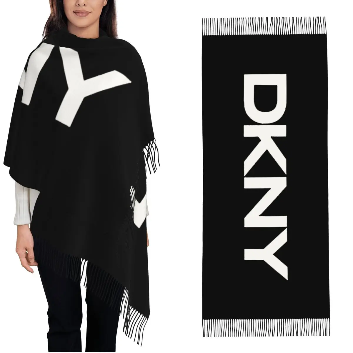 Womens D-DKNYS Logo Cashmere Scarf Light Pashmina Shawls and Wraps Scarves forOffice