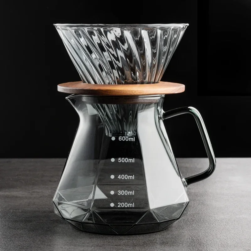 

Obsidian Hand Brewing V Shape Set Coffee Sharing Pot Filter Cup Cloud Hand Brewing Coffee Pot Storage Pot Capacity 400ML/600ML
