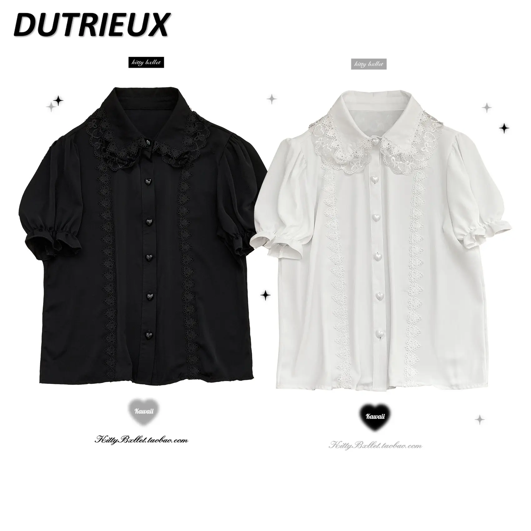 Japanese Style Sweet Casual Shirt Lace Hollow Out Short Sleeve Blouse Summer Women\'s Top Fashion Blusas Femininas Elegantes