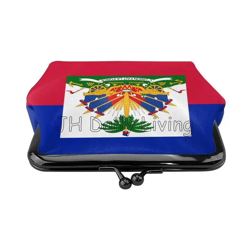 Haiti Flag Print Women's Leather Coin Purse Small Change Pouch with Kiss-Lock Clasp Closure Buckle Wallet for Girl Gift