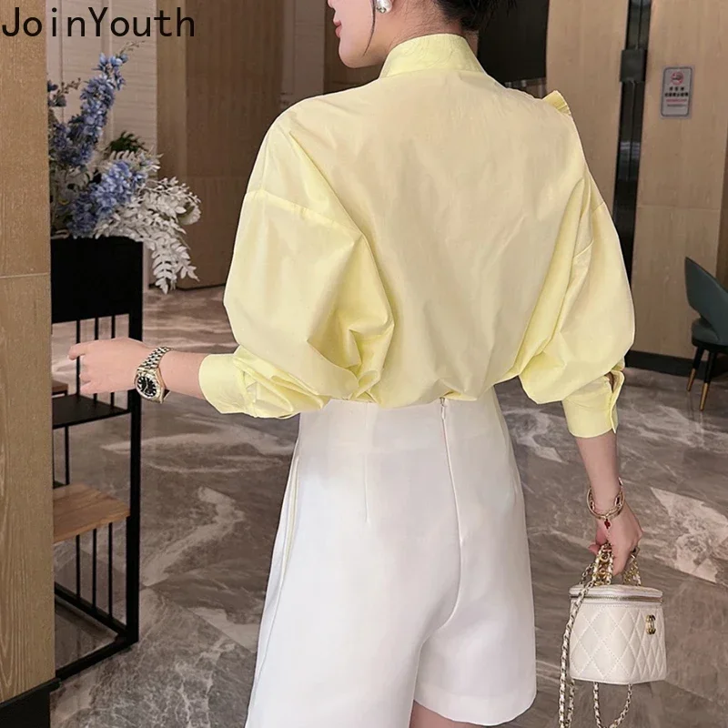 2024 Camisas De Mujer Blouse for Women Elegant Floral Shirts Oversized Tops Long Sleeve Fashion Pleated White Casual Blouses