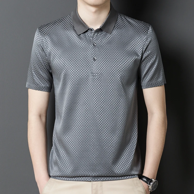 Silk Print Coolness Polo Shirts For Men Short Sleeve Breathable Summer Quality Smooth Comfortable Anti-Wrinkle Camisas De Hombre