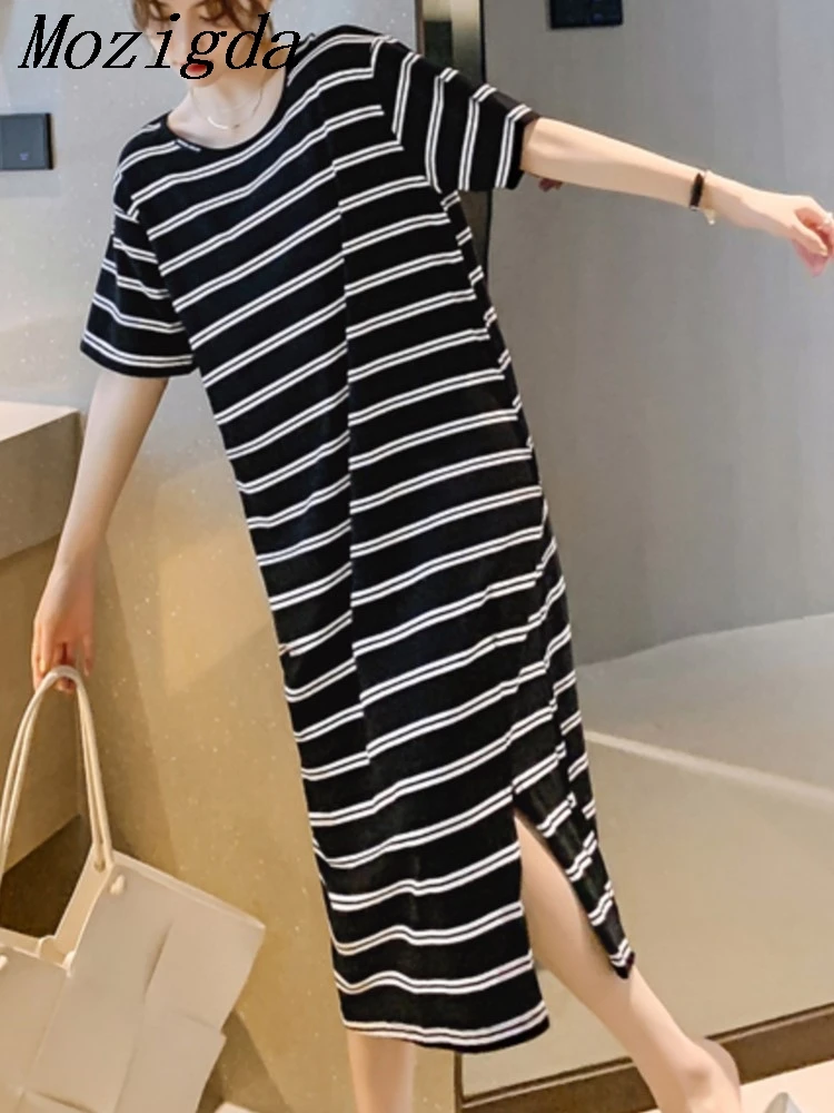 ขนาดบวกลายแขนสั้นเสื้อยืดชุดฤดูร้อนใหม่ O-คอแยกกุ๊นหลวมชุดลําลองแฟชั่นผู้หญิงเกาหลีเสื้อผ้า