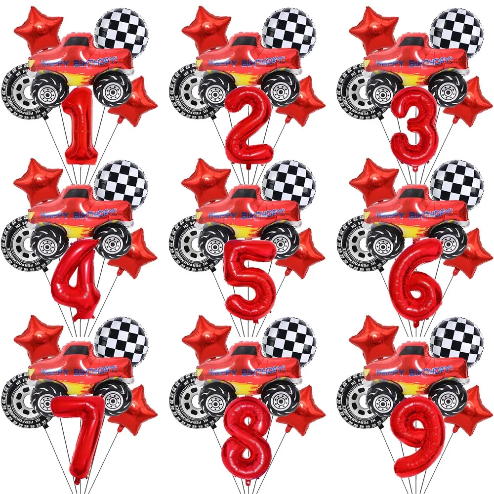 Monster Truck Birthday Balloon Set 1-9th Birthday Decor Racing Checkered Flag Wheel Star Foil Balloons Baby Shower Party Decor - view 2