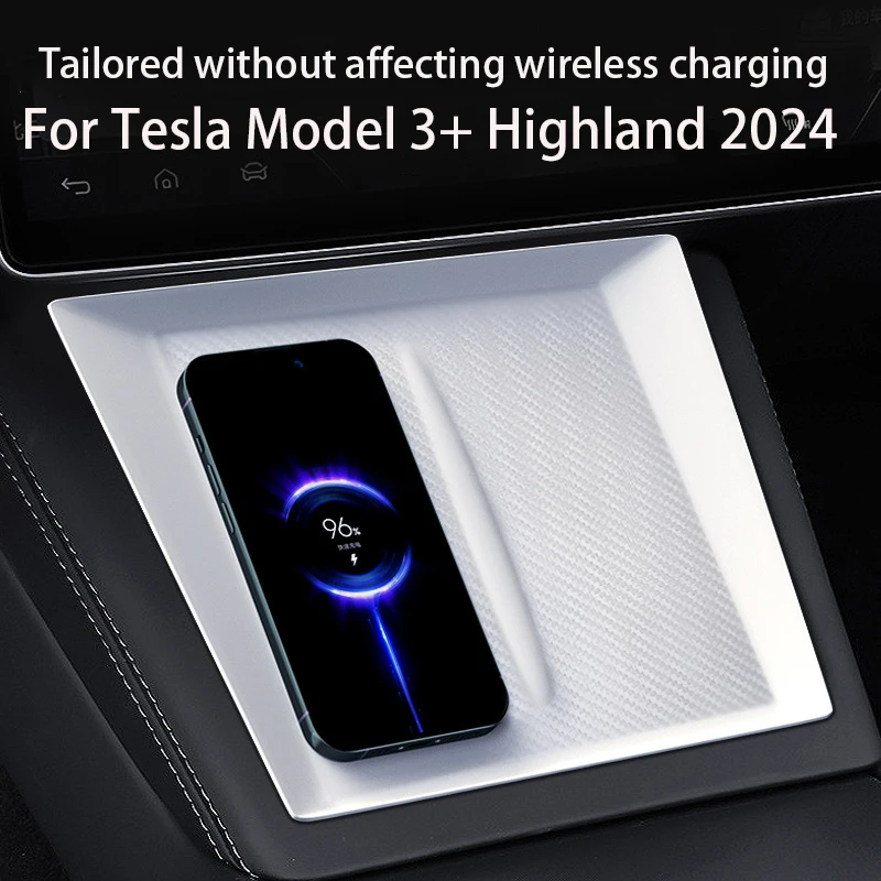 For Tesla Model 3 2024 Highland Wireless Charging Silicone Pad Model3 Center Control Storage Box Armrest Box Bottom Non-slip Mat