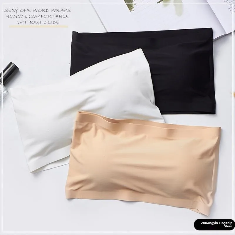 Pure Color Strapless Bra Women's Small Chest Wrap Chest No Steel Ring Seamless Inner Wear Bra Top Nylon Fabric Thin Design