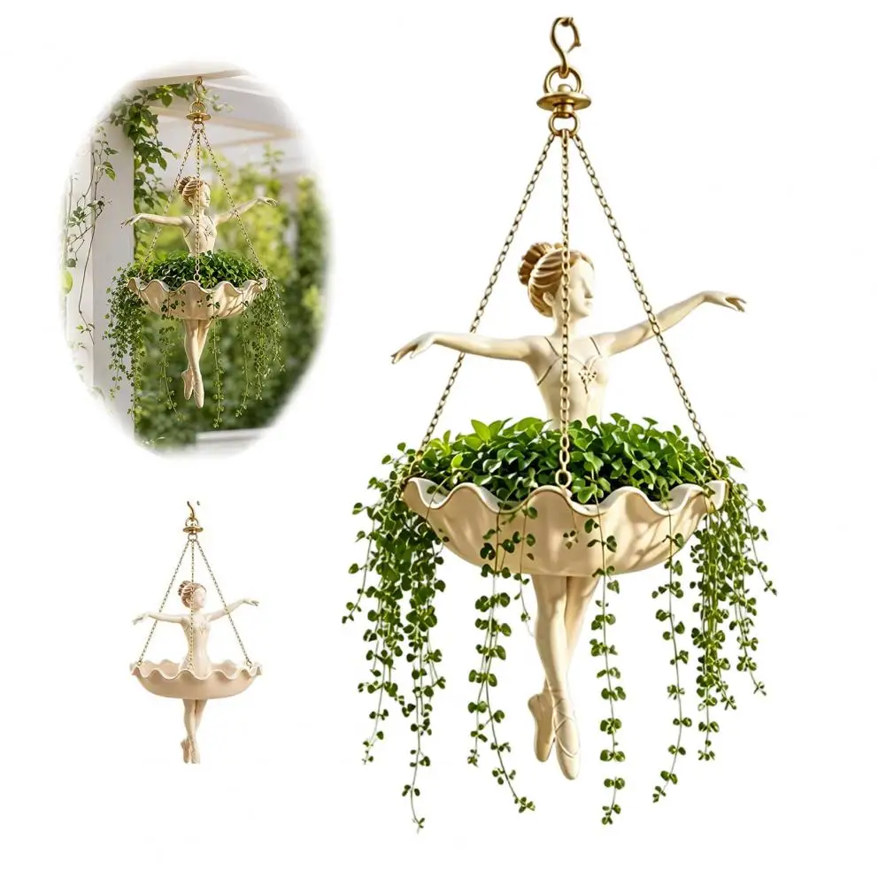 Ballet Dancer Hanging Planter, Cute Resin Ballerina Plant Pot, Elegant Dancer Artistic Plant Holder for Trailing Vines Succulent