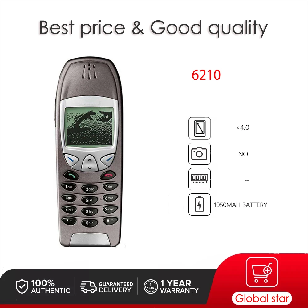 

Original 6210 2G GSM 900/1800 CellPhone Russian Arabic Hebrew English Language Made in Finland Unlocked Free shipping