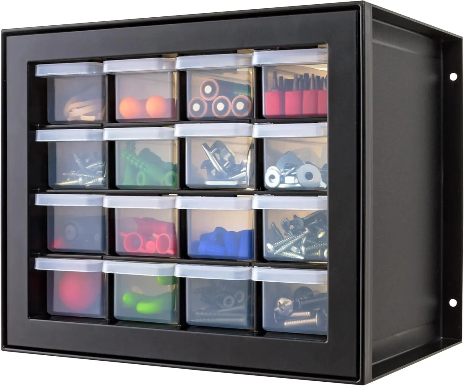 

16-Drawer Stackable Organizer for Small Parts, Crayons, Beads, and Screws - Black Storage Cabinet