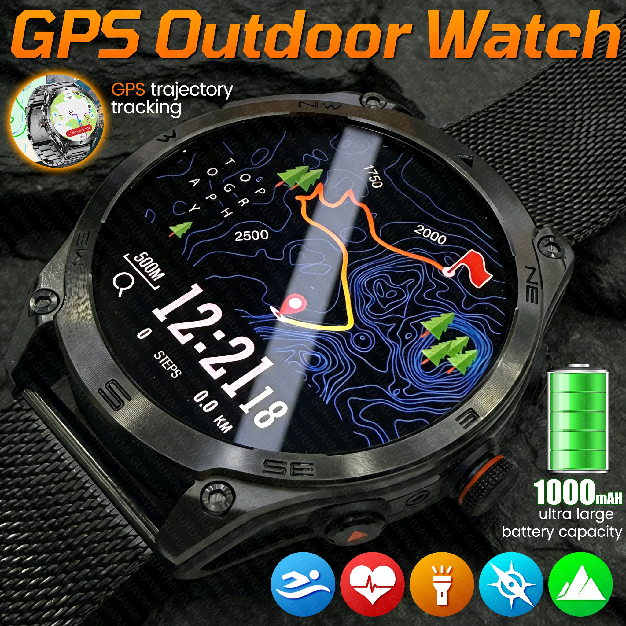 

Новые мужские смарт-часы 2026 года для активного отдыха с GPS, аккумулятором 1000 мАч, компасом, альтиметром, водонепроницаемостью 10ATM, AMOLED-экраном и функцией звонков