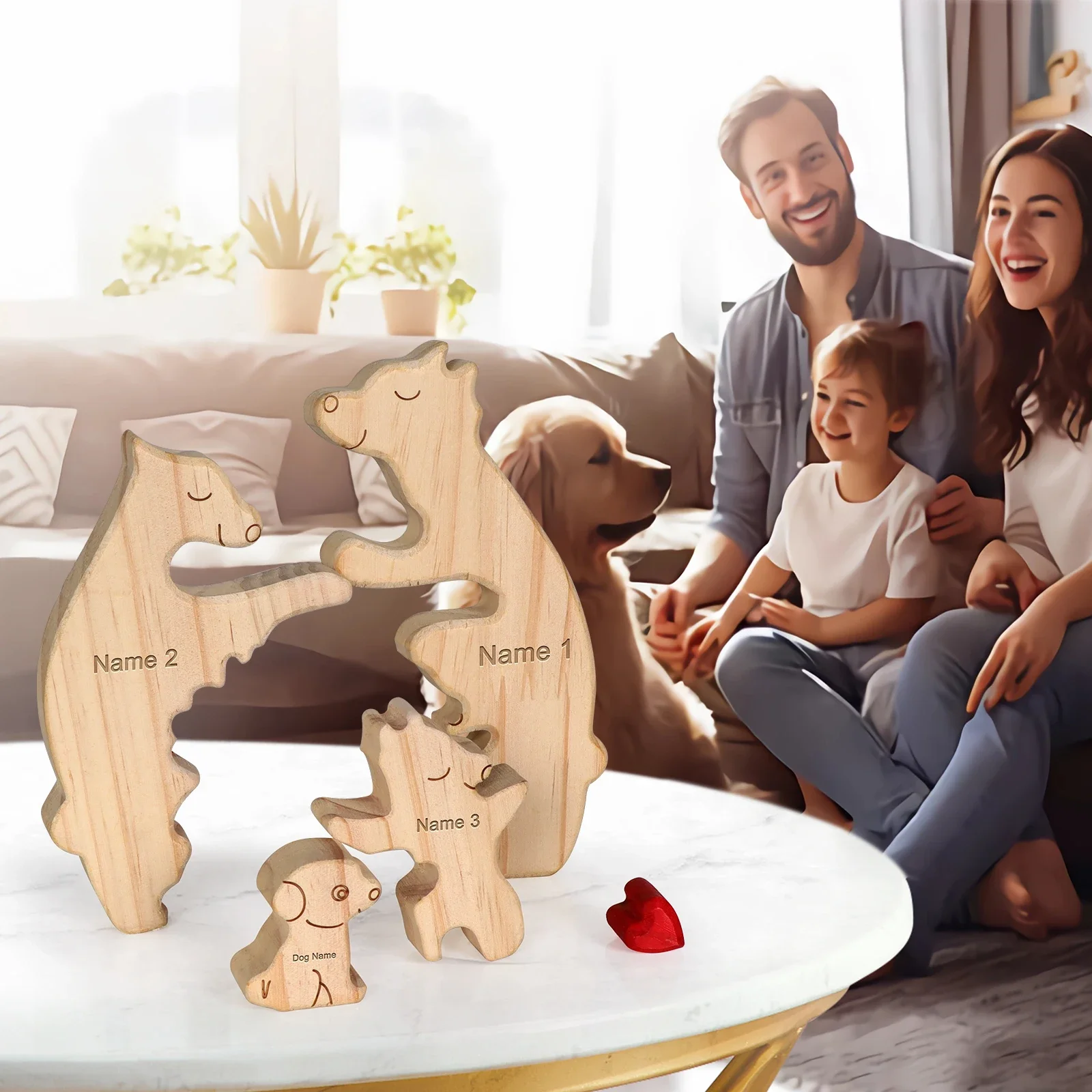 Art Wooden Family Puzzle Personalized Name Puzzle Wooden Lion Puzzle Home Decor Thanksgiving Christmas Warm Gifts for Kid Mother