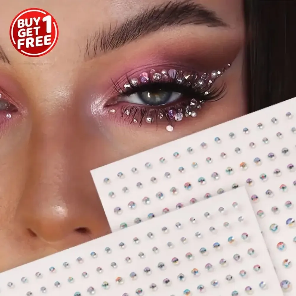 2 pcs Style Rhinestone Eye and Face Drill Stickers for Music Festivals, Proms, and Mardi Gras Makeup Y2K