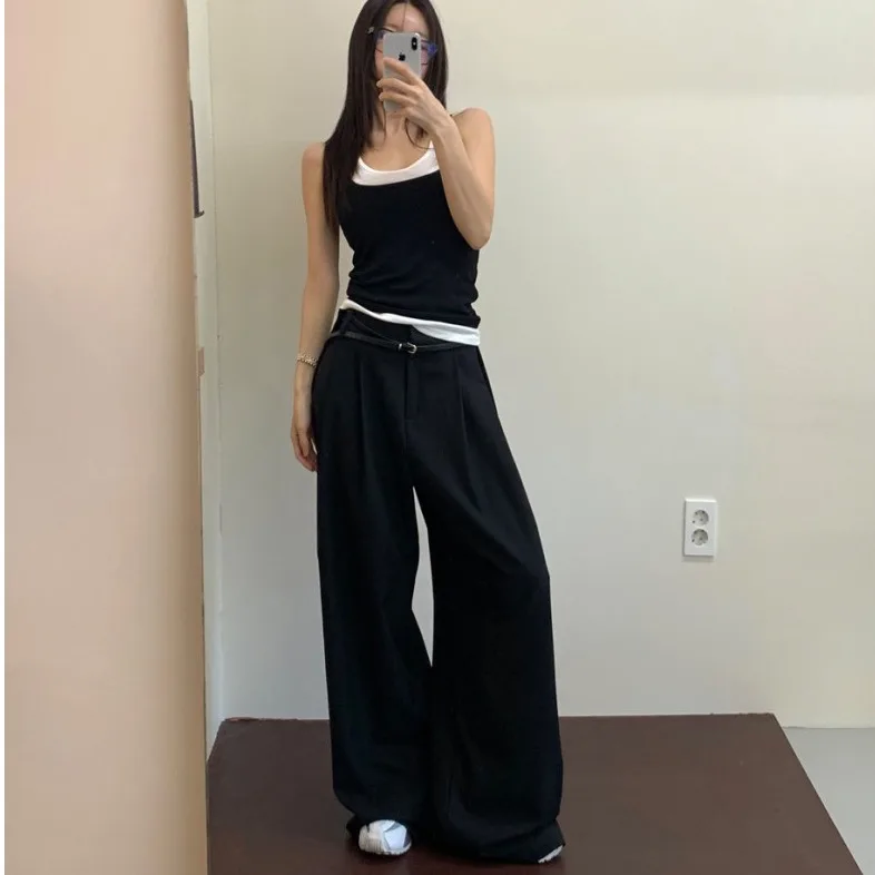 

Korean High Waist Wide Leg Suit Pants Women's Faion High-End Straight Casual Floor-Length Pants Lazy Sle Long Trousers