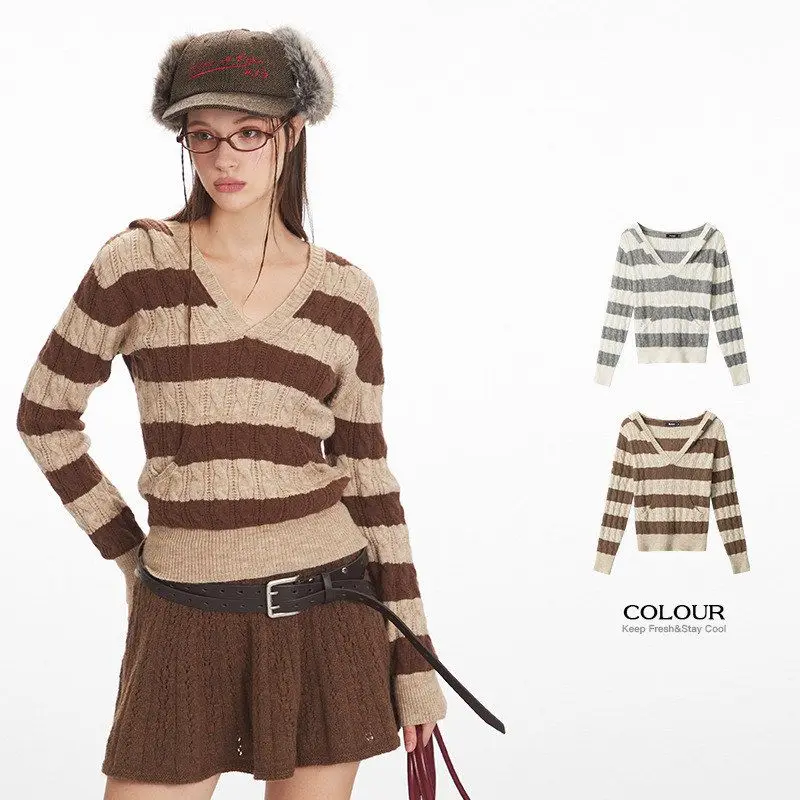 

HeyHenry Women's Knitted ort Svel Hoodie V2025 Long Sve Autumn Winter Striped New Sle Inner Wear Korean Sle Lo...