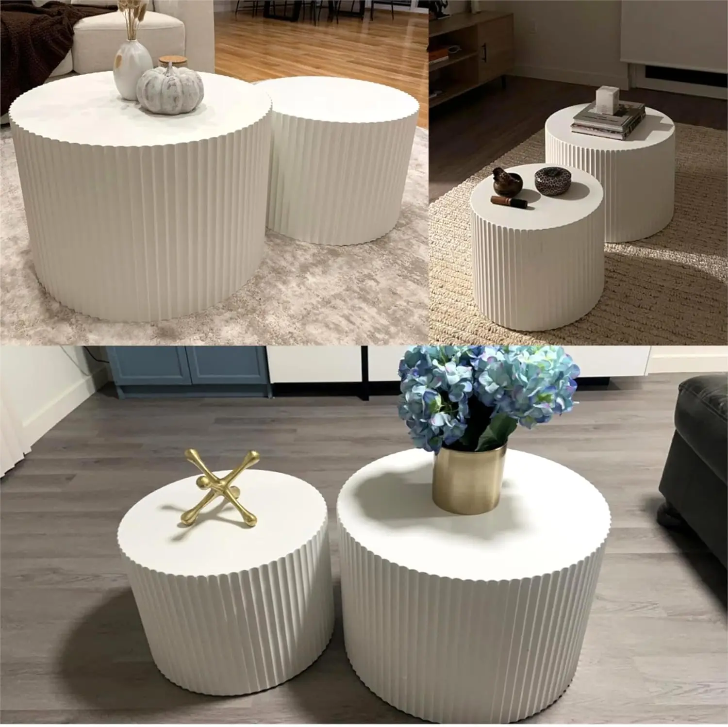 Round Coffee Table Set 2 Nesting Coffee Table Modern for Living Room, Round End Table, Wooden Circle Side Table No Need Assembly