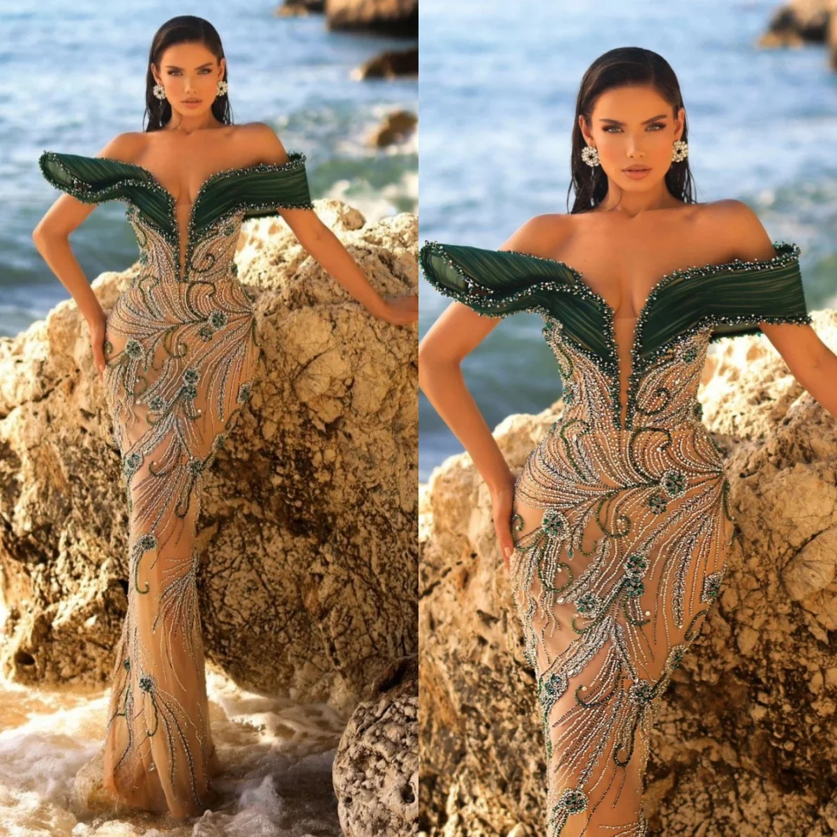 

Элегантное вечернее платье с блестками на одно плечо, кружевное платье русалки для выпускного вечера с бисером, вечернее платье длиной до пола по индивидуальному заказу