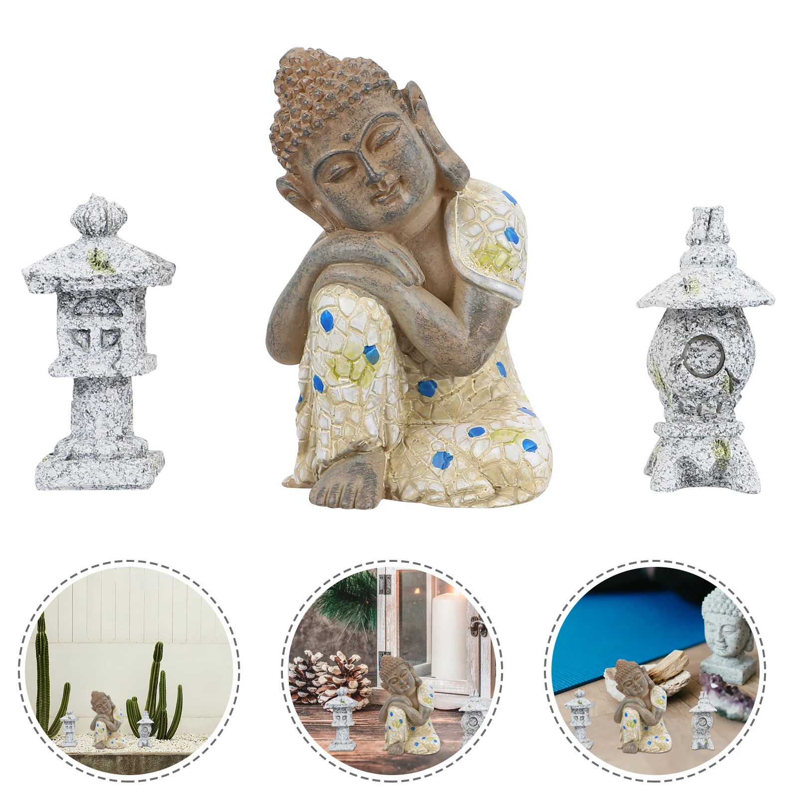 

Sleeping Buddha Statue Resin Small Size Garden naments Terrace Decor Zen Style Retro Color House Decoration Perfect Gift