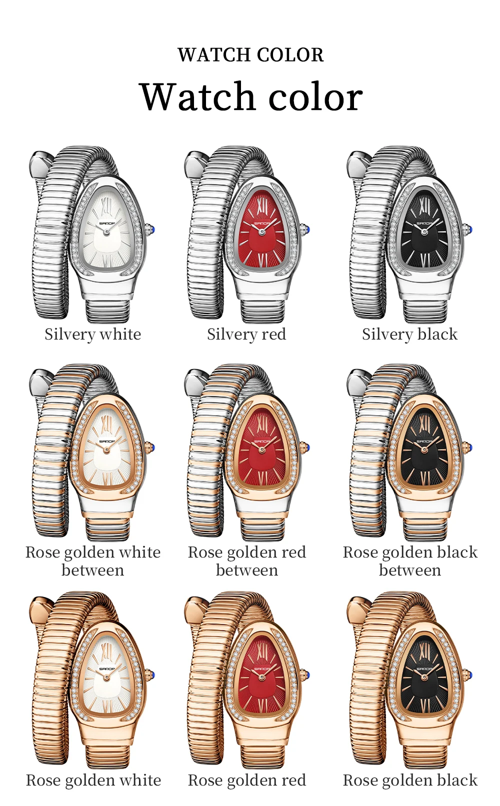 SANDA nuevo 1151 reloj de cuarzo de lujo ligero de estilo Retro para mujer con incrustaciones de diamantes en forma de serpiente reloj de cuarzo resistente al agua para mujer