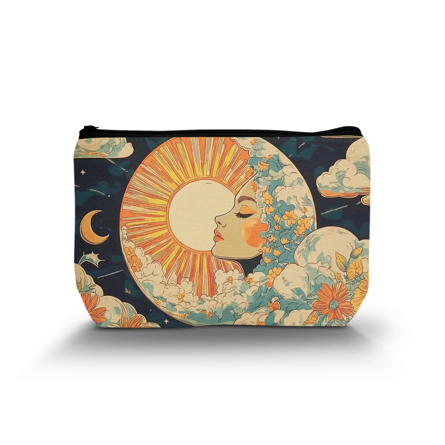 1Pc Dazzling Sun Moon Retro Cosmetic Bag Multifunctional Durable Fashionable Women'S Cosmetic Bag Suitable For Daily Use And