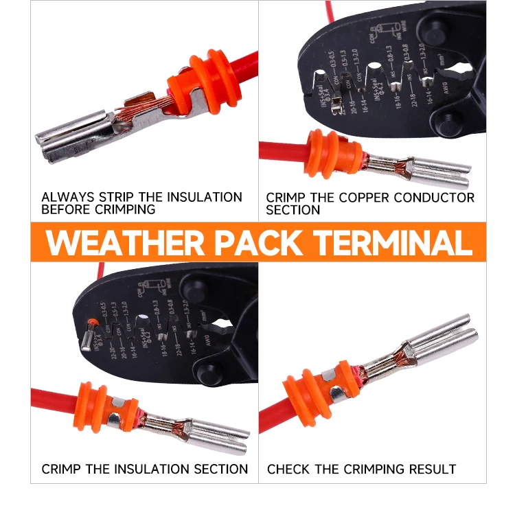 Open Barrel Terminal&Weather Pack Terminal Crimper YEJ-032BO für AWG 22-14(0,3-2mm2)Molex, Delphi, AMP/Tyco,Metri-Pack 150, 280 – Detail 11