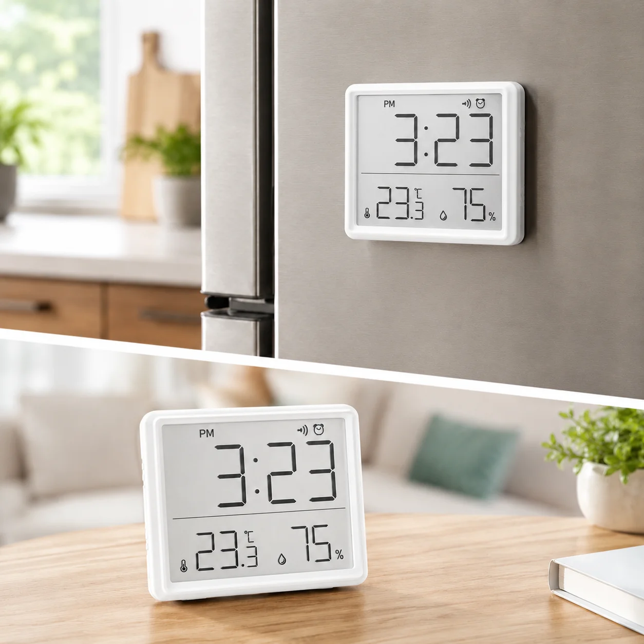 Multifunction Thermometer Hygrometer Automatic Electronic Temperature Humidity Monitor Clock Fridge Magnet Weather Station Home