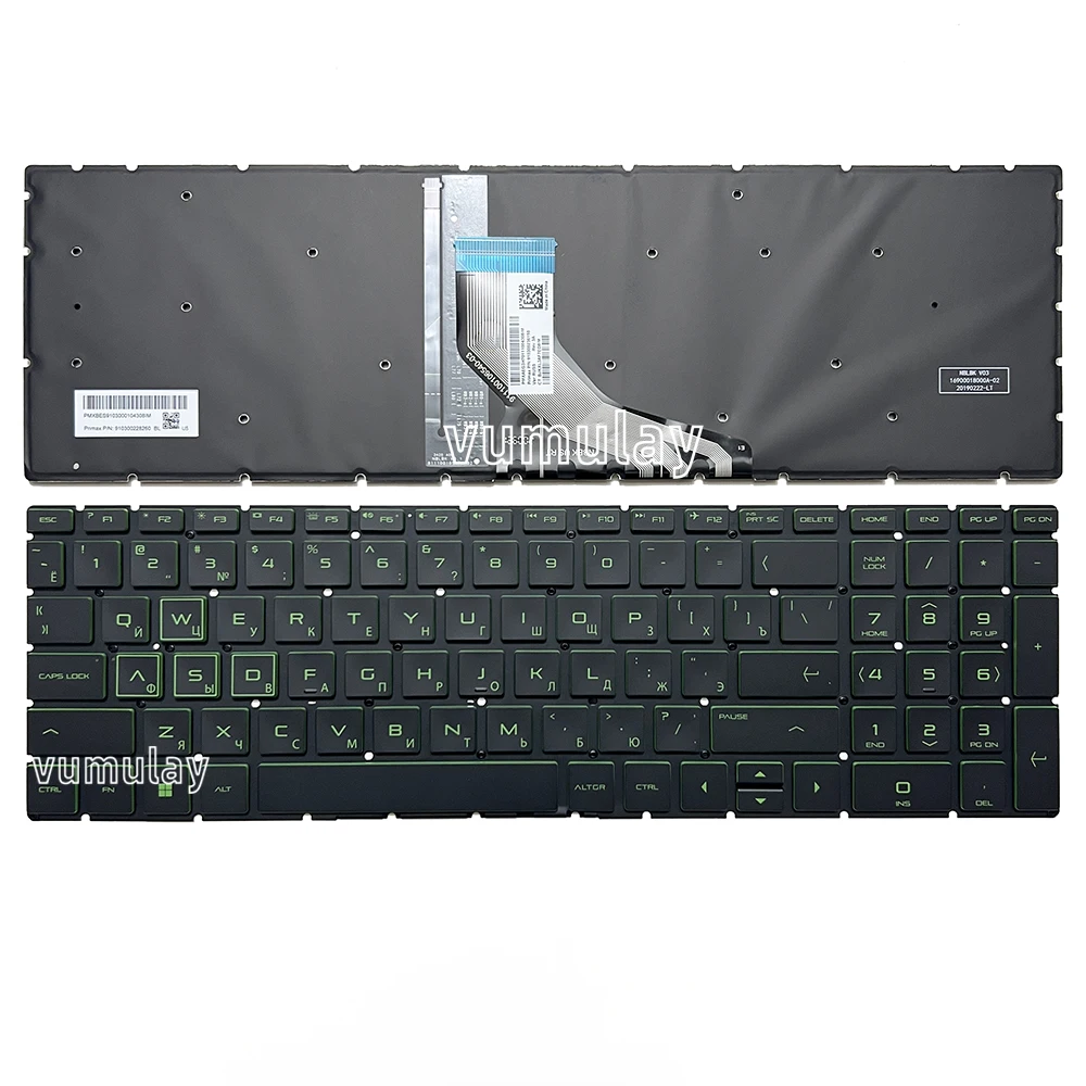 Teclado retroiluminado dos EUA/russo para HP Pavilion Gaming 16-A 16-A0009NA,17-CD 17-CD1030NA,17-CA,17-BY,15-DK 15-DK1000,15-CX 15-CN 15-CR 15-SC,15-CW,15-CS,15-DB,15-DY,15-DU,250 255 256 G8, 250 255 256 G9