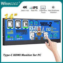 Wisecoco 14 Inch 3840x1100 4K Touch Screen Stretched Bar Monitor IPS Ultrawide Screen Second Display USB-C Portable Monitor