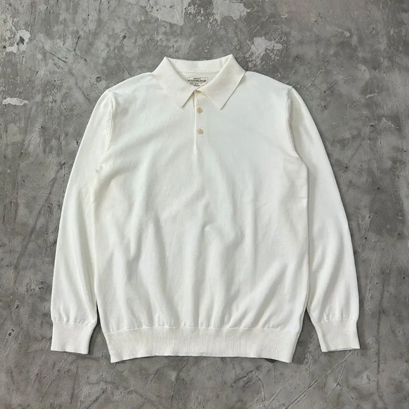 Heavyweight Pure Cotton Knit Shirts Long Sleeve Polo Vintage American Collared Loose Fit Business Casual Unisex Base Layer Tee