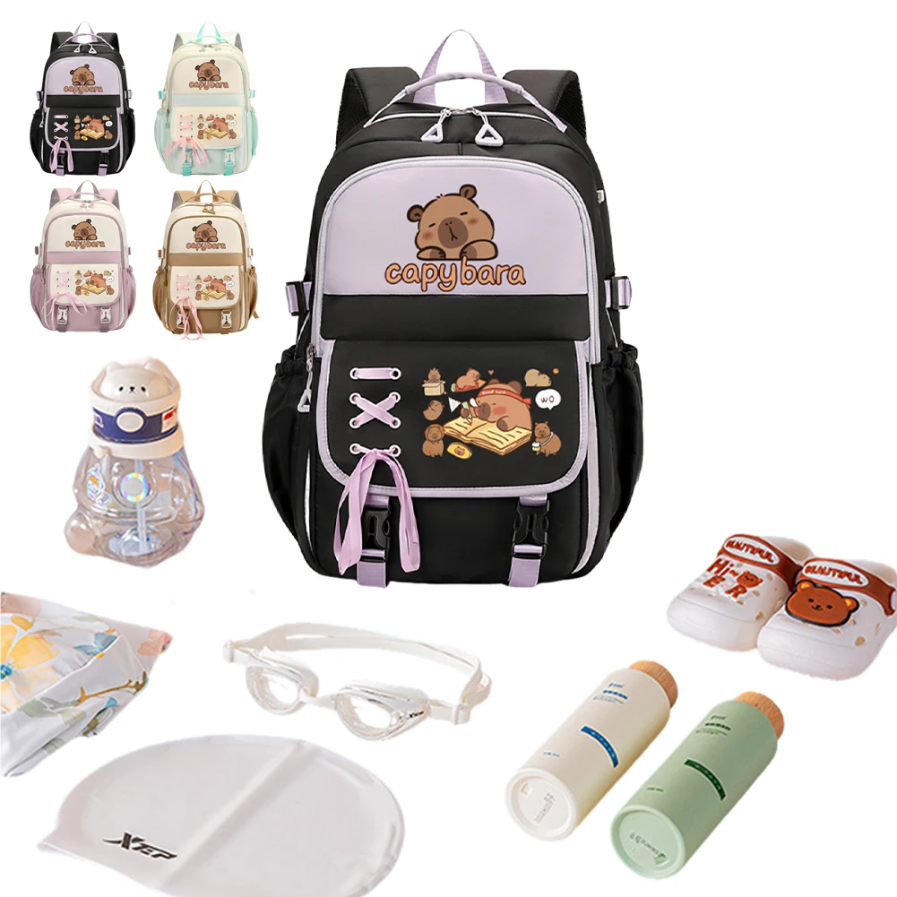 حقائب ظهر للكمبيوتر من كابيبارا بحزام كتف قابل للتعديل، حقائب ظهر لطيفة للفتيات، حقيبة ظهر مدرسية كرتونية لطيفة للمراهقين #5