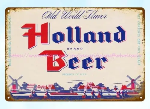 1950s Holland Beer Maier Brewing Co Los Angeles Calif bar liquors metal tin sign