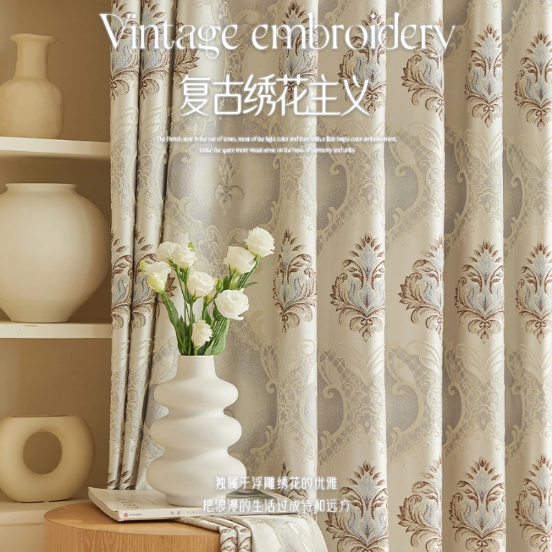 

French Embroidered Blackout Drapes Balcony Sun Protection Curtain Home Living Room Drape Bedroom Bay Window Soundproof Curtains