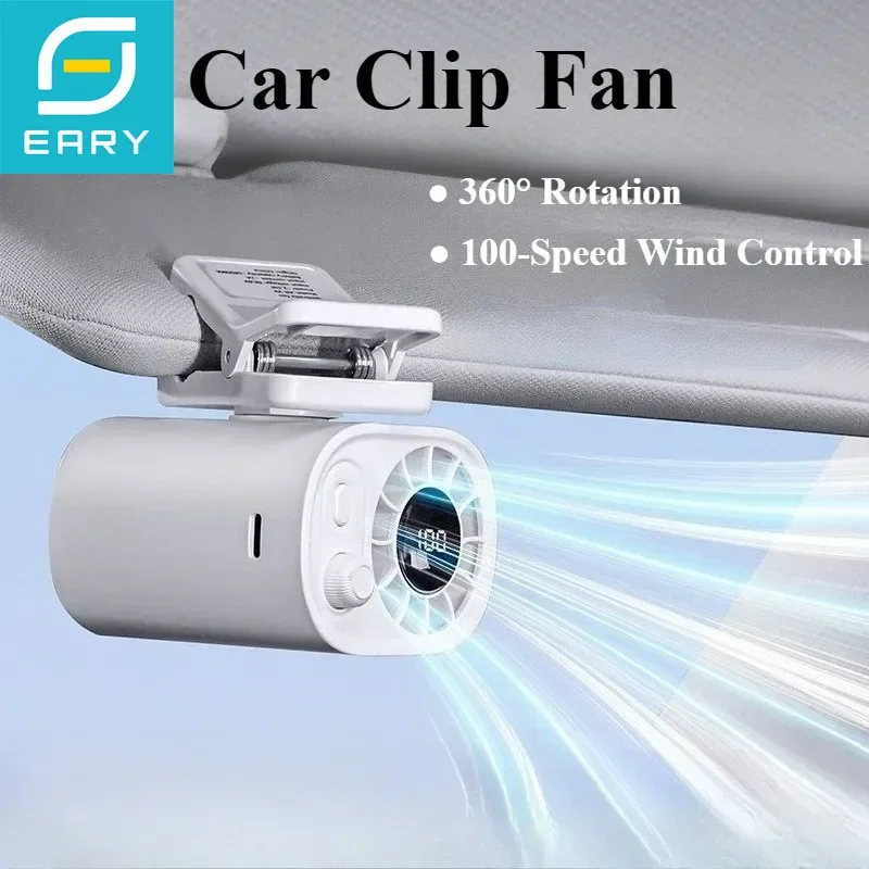 Eary Car Clip On Fan With 360 Rotate 100 Speeds Wind Adjustable USB Rechargeable Personal Cooling Fan Mini Handheld Electric Fan