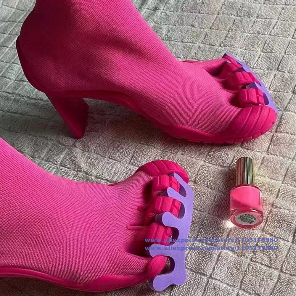 Five Finger Toe Women Boots Elastic Mesh Cloth Socks Boots Luxury Designer High Heel Ankle Booties Trendy Women's Shoes Botas