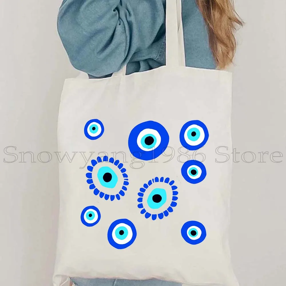 

Colorful Evil Eyes Amulet Blue Nazar Greek Evil Eye Bird Feather Graffiti Women Canvas Shoulder Tote Bag Cotton Fashion Handbag